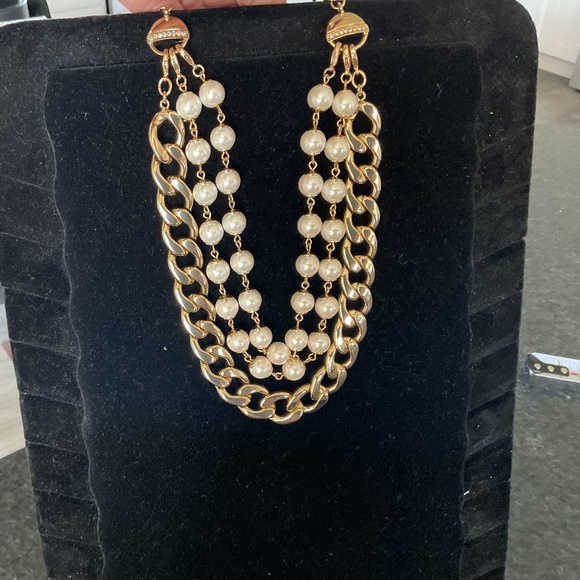 COPY - NWT Gold chain and double strand pearl necklace from WHBM - Picture 1 of 5